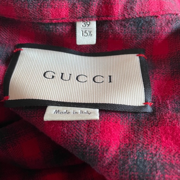 Gucci Mens Checked Wool Cotton Red Shirt Size 15.5 - Picture 7 of 8